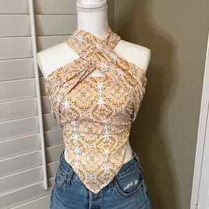 Elegant Cream Patterned Crop Top